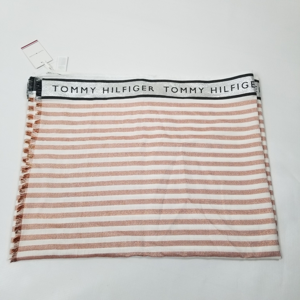 Tommy Hilfiger Striped Metallic Selvedge Scarf 80x62" NWT